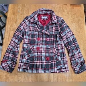 EUC Charlotte Russe Plaid Houndstooth Double-Breasted Wool Peacoat